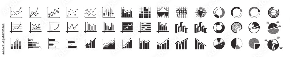 Growing bar graph icon set. Statistics and analytics vector icon. Vector growing Diagram. Statistics, data, growth, falling and pie chart icons set