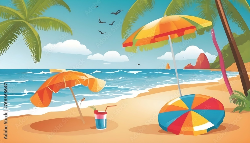 Style Vector Illustration In A Tropical Beach P Upscaled 4