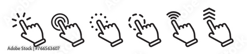 Vector hand cursors icons click set. Pointer cursor сomputer mouse icon. Clicking cursor, pointing hand clicks icons photo