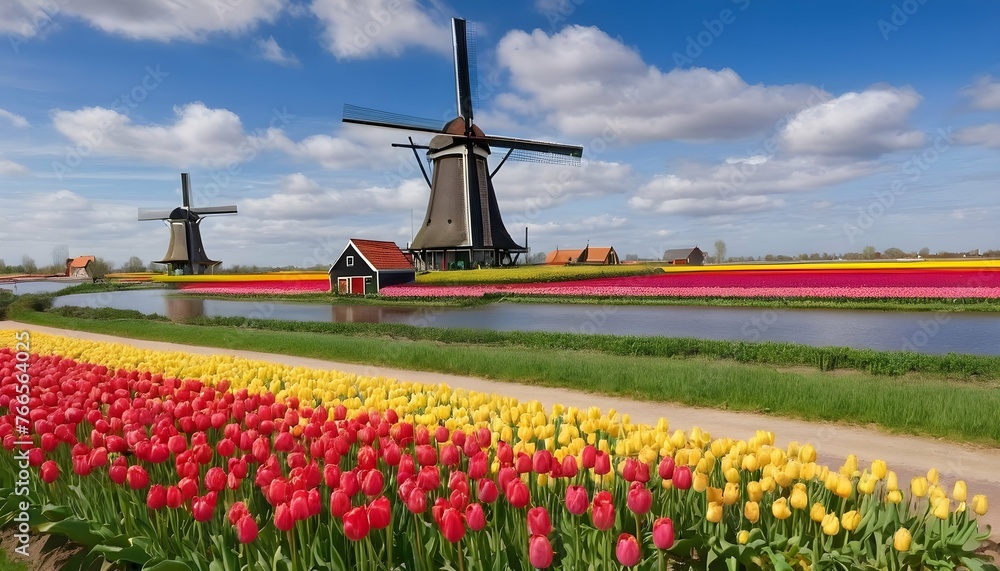 Sprawling Colorful Tulip Fields Blooming Flowers Upscaled 3