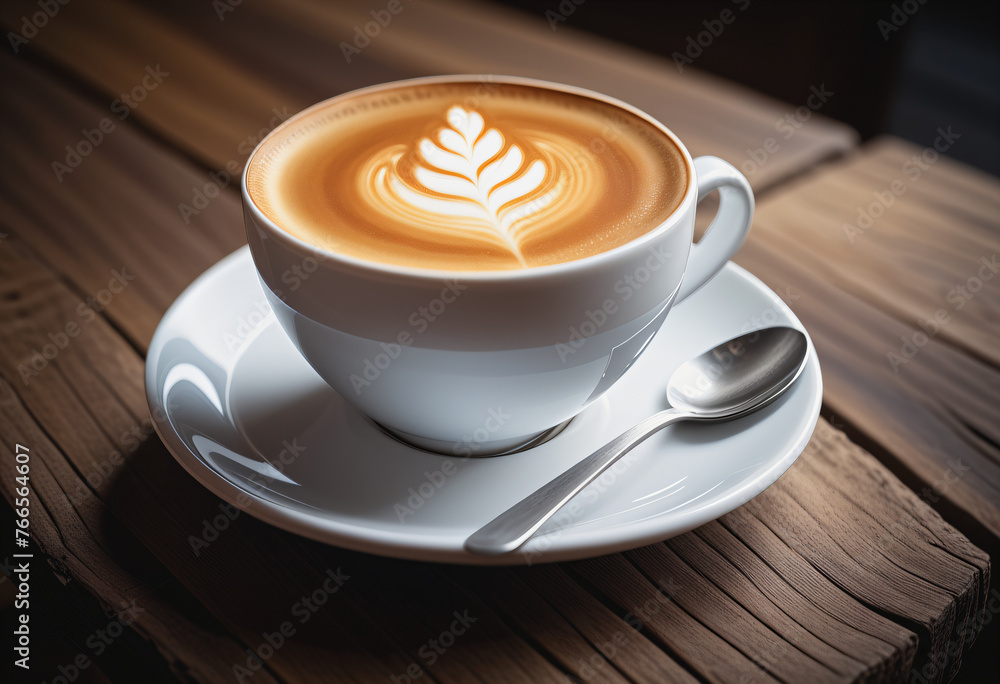 Obraz premium Hot coffee on wood table