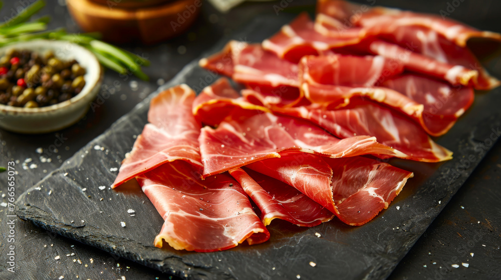 Delicate Slices of Prosciutto Elegant Meat Delicacy Delicate Slices of Prosciutto Elegant Meat Delicacy
