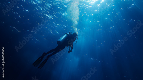 Scuba Diver in Ocean Depths © Paula
