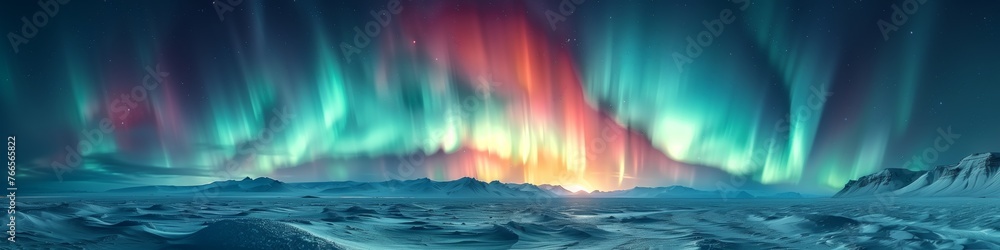 polar lights reflecting on ice in breathtaking night sky arctic scene
