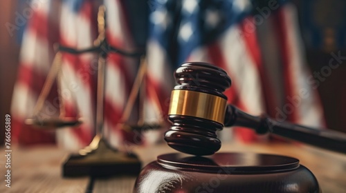 the weight of American law represented by a judge's gavel and scales photo