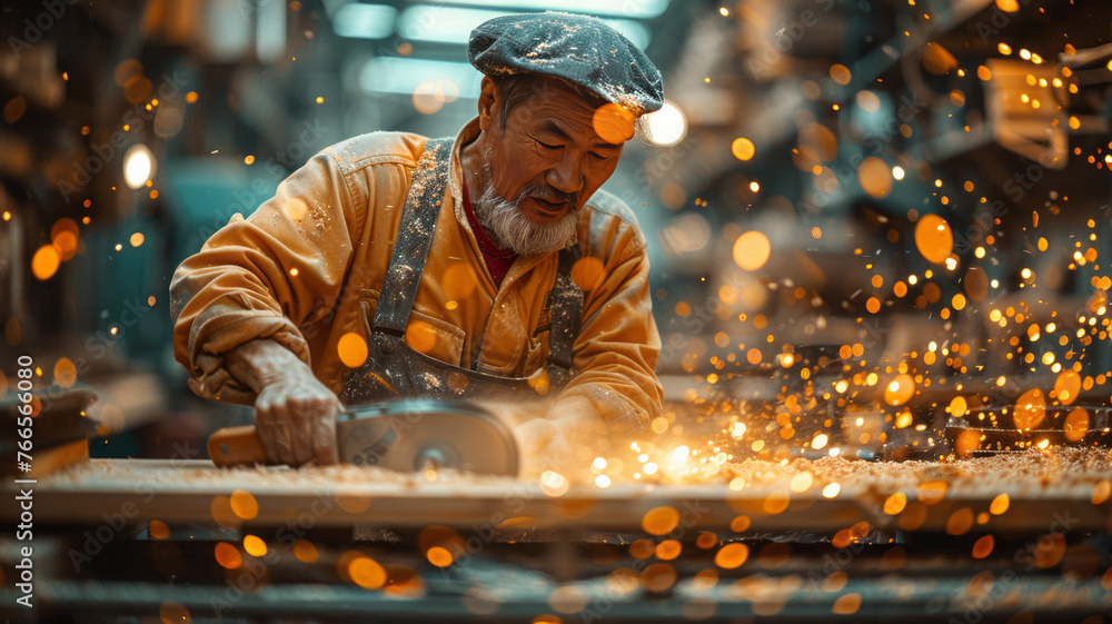 man using a circular saw and wood in factory,generative ai man using a circular saw and wood in factory,generative ai
