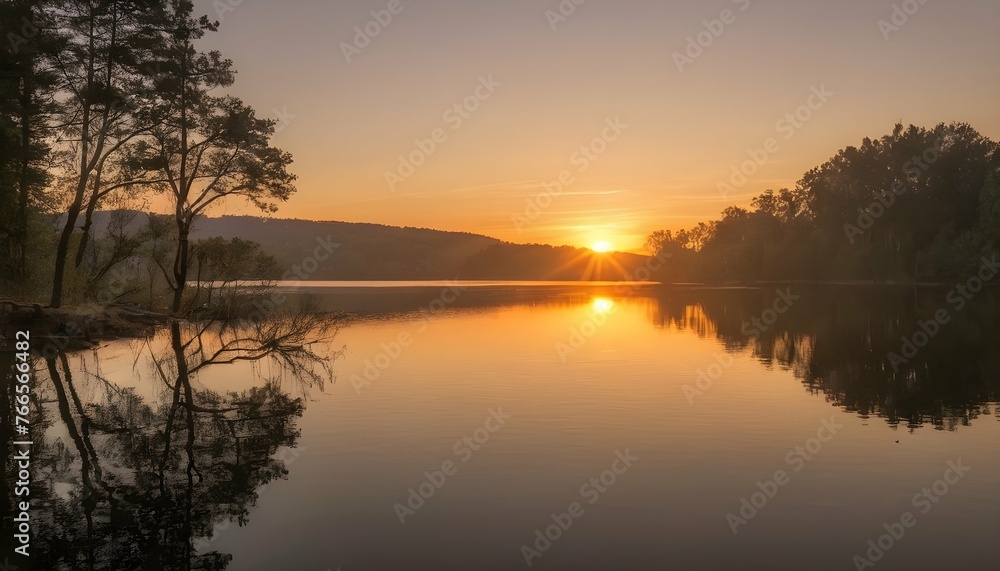 Serene Golden Sunrise Over A Calm Lake Sunrise Upscaled 2