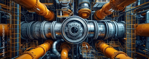 visually engaging image of hydraulic components from a unique low-angle viewpoint photo