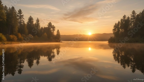 Serene Golden Sunrise Over A Calm Lake Sunrise © Ursala