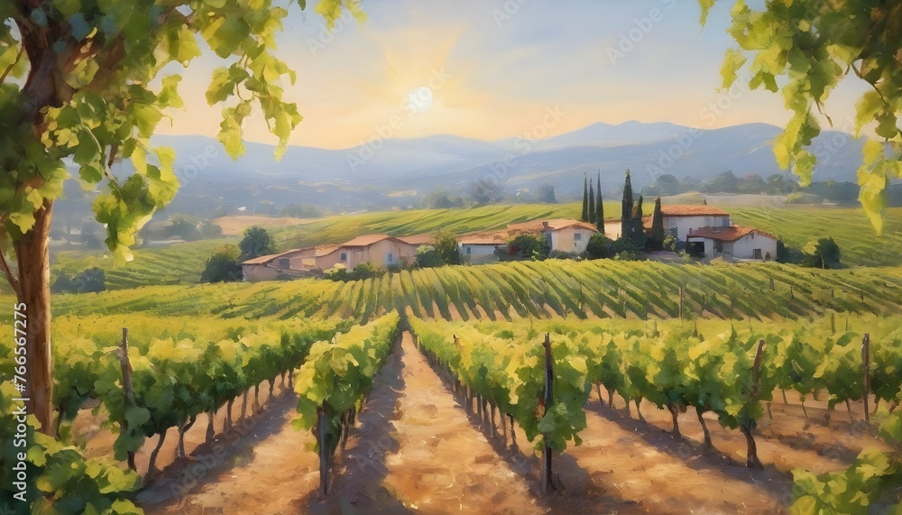Serene Sun Drenched Vineyard With Rows Of Grapevi Upscaled 4