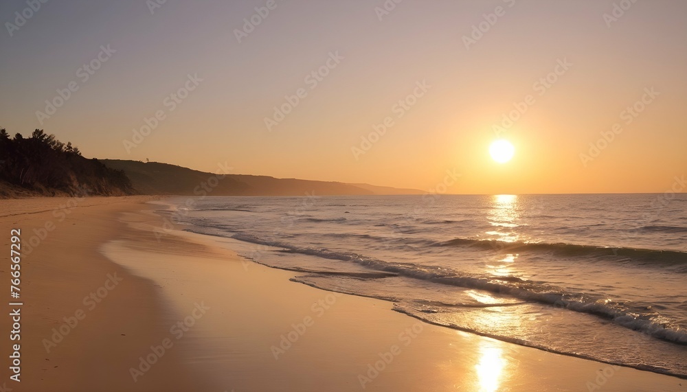 Serene Sunset Over A Calm Beach Coastal Sunset