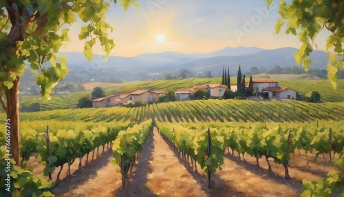 Serene Sun Drenched Vineyard With Rows Of Grapevi Upscaled 4