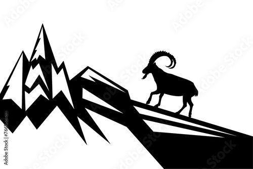 Silhouette of a mountain sheep or ibex in the mountains. The concept for the ibex logo. photo