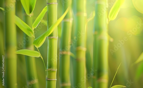 green bamboo with vibrant green leaves background generative ai