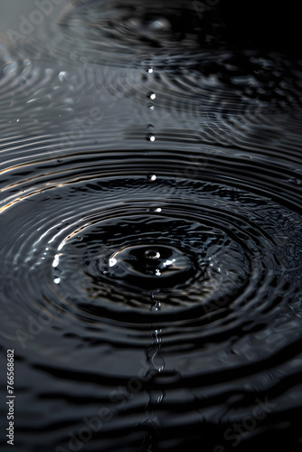 Close up of Water drop on dark surface in monochrome photography