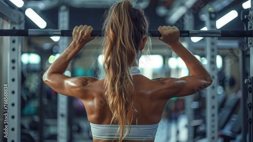 Woman Standing in Gym With Back to Camera