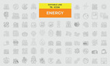 76 Stroke Icons for Energy set in line style. Excellent icons collection. Vector illustration.
