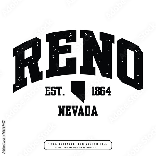 Reno text effect vector. Editable college t-shirt design printable text effect vector photo