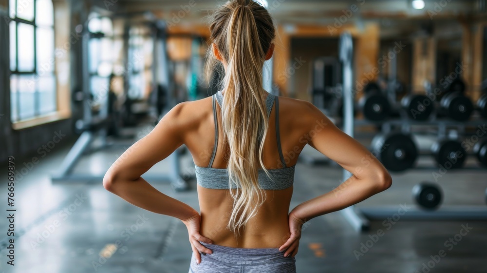 Woman Standing in Gym With Back to Camera