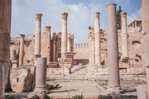 ruins of ancient roman forum in Jerash in Jordan