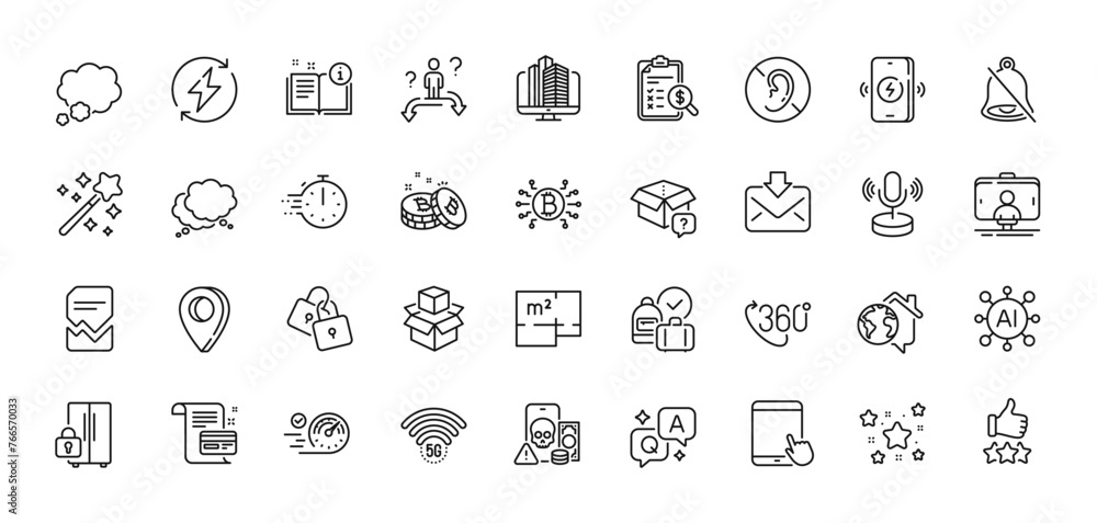 Locks, Selfie stick and Renewable power line icons pack. AI, Question and Answer, Map pin icons. Speech bubble, Talk bubble, Manual web icon. Speedometer, Payment card, Mute pictogram. Vector Locks, Selfie stick and Renewable power line icons pack. AI, Question and Answer, Map pin icons. Speech bubble, Talk bubble, Manual web icon. Speedometer, Payment card, Mute pictogram. Vector