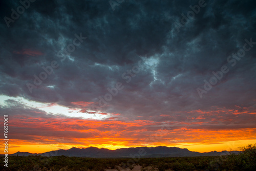 Vibrant Sunrise over Hills South of Van Horn in West Texas