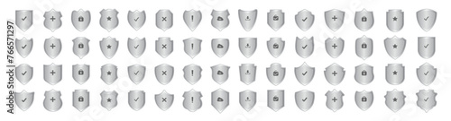 Set of security shield icons, security shields logotypes with check mark and padlock and symbols photo