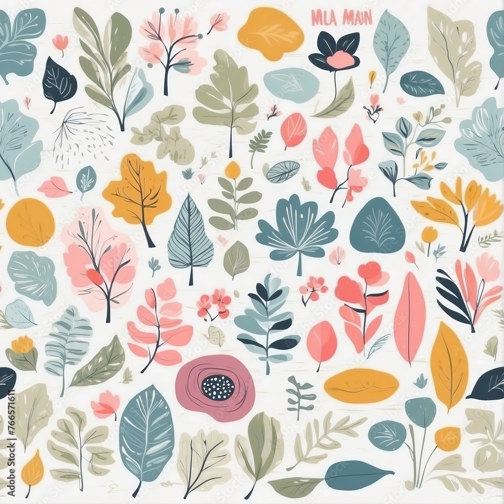 A collection of seamless pattern, colorful abstract plants and flowers. Hand drawn Collection of leaves and flowers. A close up of a pattern of flowers and leaves.
A collection of seamless pattern, colorful abstract plants and flowers. Hand drawn Collection of leaves and flowers. A close up of a pattern of flowers and leaves.