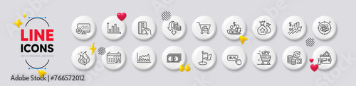 Stress, Calendar graph and Internet shopping line icons. White buttons 3d icons. Pack of Hot offer, Loyalty points, Payment icon. Change money, Milestone, Armed robbery pictogram. Vector