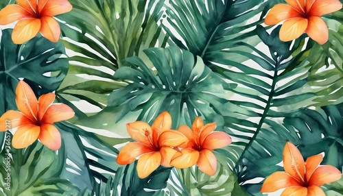 Seamless Pattern Of Exotic Palm Leaves And Tropica