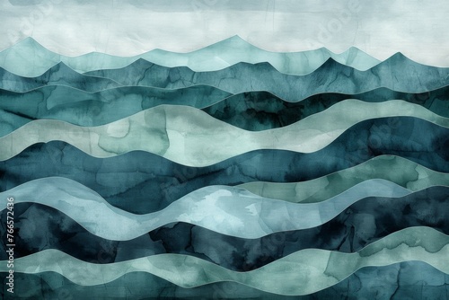 Wallpaper Mural A painting of a mountain range with a blue ocean in the background Torontodigital.ca
