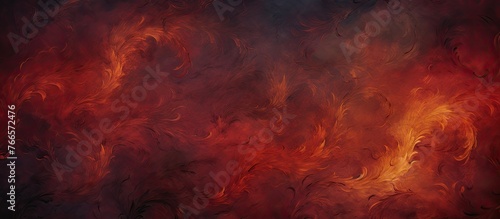Vivid swirling patterns in shades of red and orange resembling flames in a mesmerizing painting