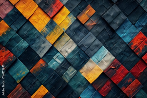 Abstract geometric background with geometric pattern of dark blue, orange and yellow colors