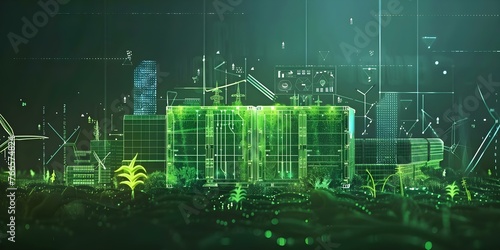 Green Grid Energy Storage Containers: The Foundation for Sustainable Energy Infrastructure and AI Advancement. Concept Green Energy, Energy Storage, Sustainable Infrastructure, AI Advancement