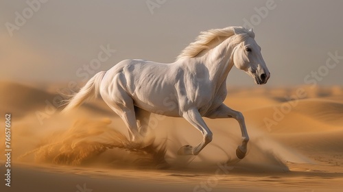 White Horse Running in Desert Dust