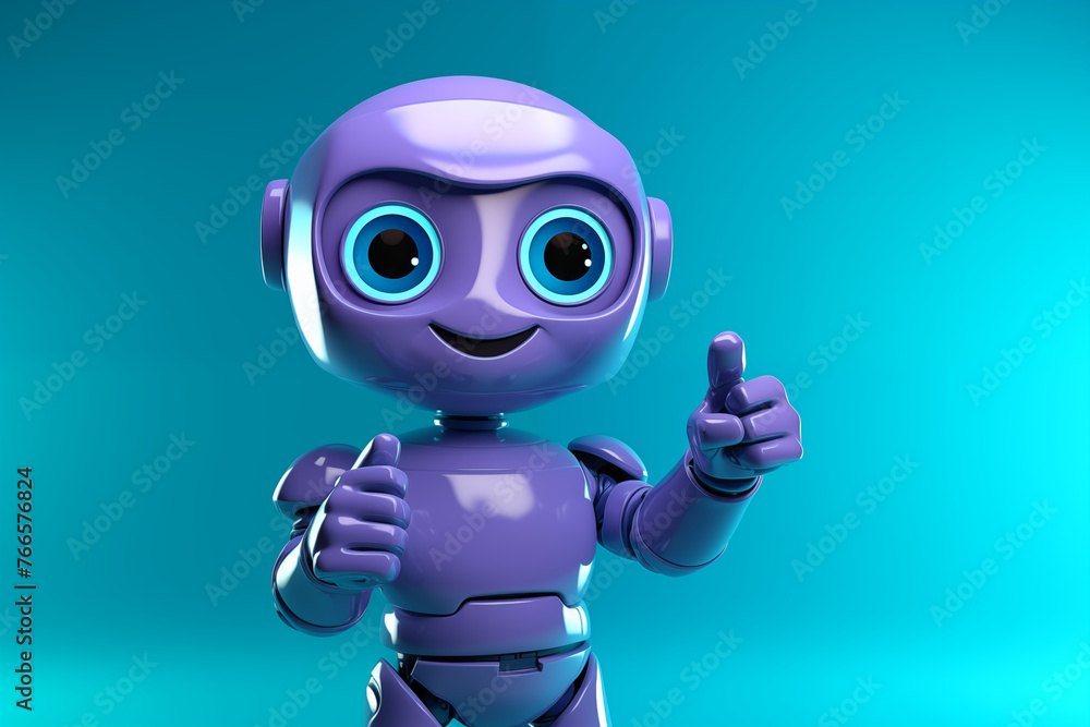 Positive cute smiling robot of white color at a spacefull background. Positive cute smiling robot of white color at a spacefull background.