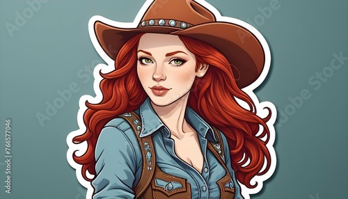 Pretty Redhead Cowgirl Illustration Detailed Di Upscaled 4