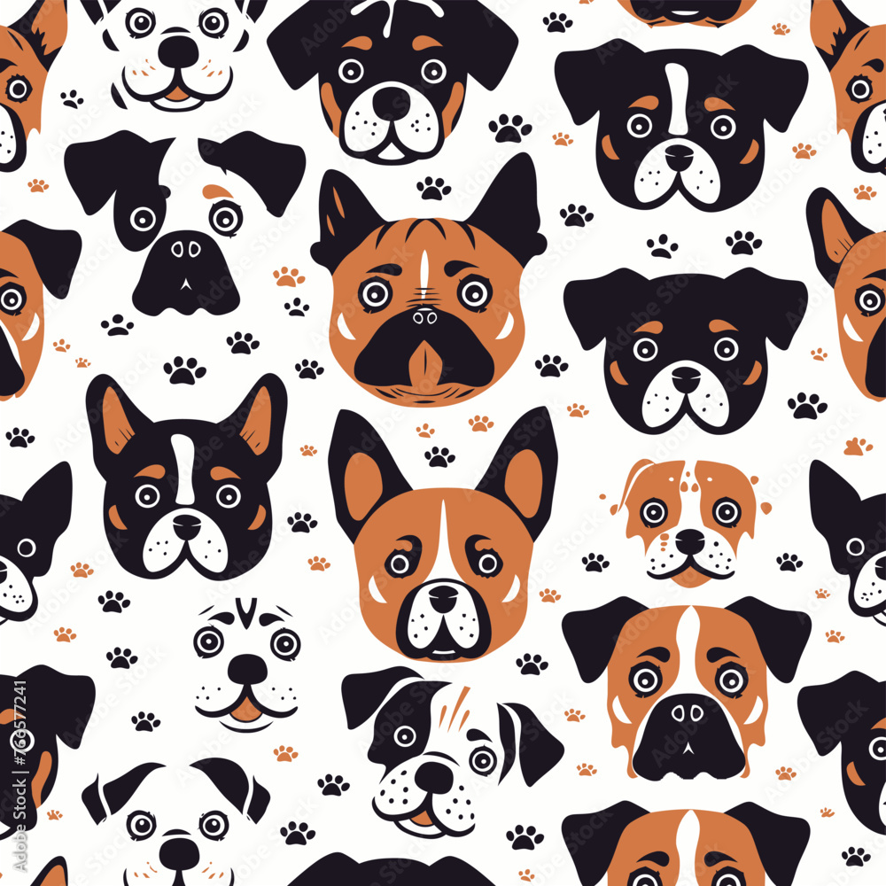 Obraz premium black and white cats and dogs seamless pattern