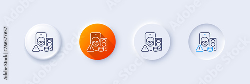 Phishing line icon. Neumorphic, Orange gradient, 3d pin buttons. Money scam crime sign. Online fraud or thief symbol. Line icons. Neumorphic buttons with outline signs. Vector