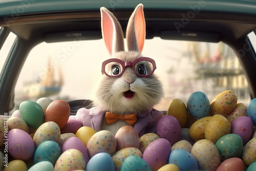 Cute Easter Bunny with sunglasses looking out