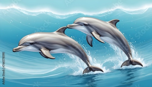 Playful Dolphins Leaping In The Ocean Joyful Spla Upscaled 3 © Amjad