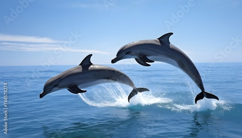 Playful Mischievous Dolphins Leaping Joyfully In Upscaled 4 © Amjad