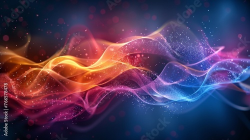 A colorful abstract background with waves of light and bubbles, AI
