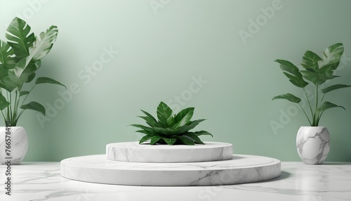 Podium Background 3D White Marble Stand Display Pl Upscaled 3