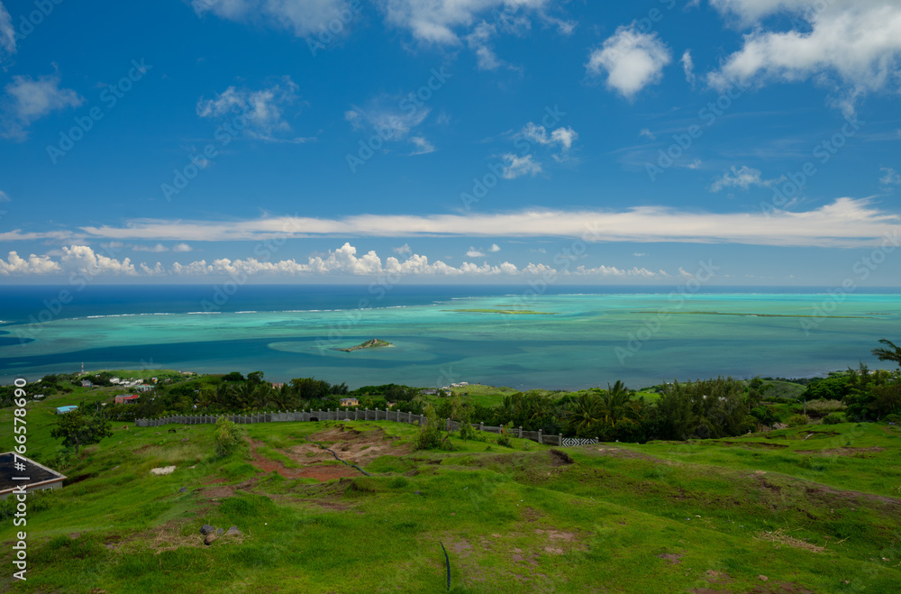 View of the sea from a hill in Rodrigues island	