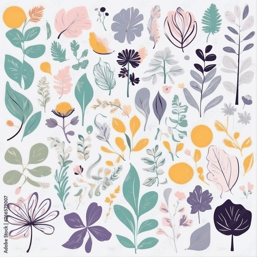 A collection of seamless pattern, colorful abstract plants and flowers. Hand drawn Collection of leaves and flowers. A close up of a pattern of flowers and leaves.
A collection of seamless pattern, colorful abstract plants and flowers. Hand drawn Collection of leaves and flowers. A close up of a pattern of flowers and leaves.