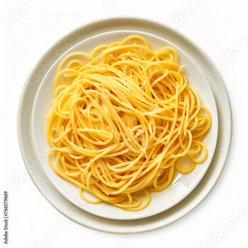 Generative AI: plate of plain spaghetti with white background © William