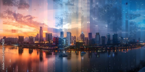 Timelapse of cityscape transitioning from day to night showcasing urban scenes and seasonal lights through different seasons. Concept Cityscape Timelapse, Day to Night Transition, Seasonal Lighting