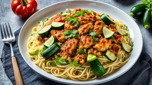 Algerian Recht noodles with zucchini and chicken