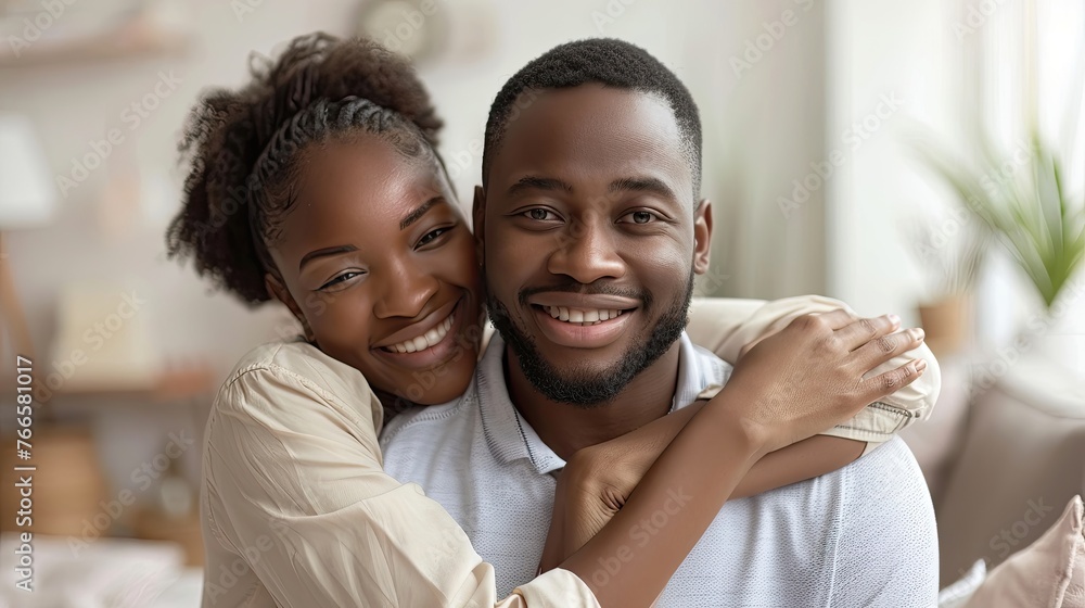 Happy couple with warm smiles in a bright home. Happy couple with warm smiles in a bright home.